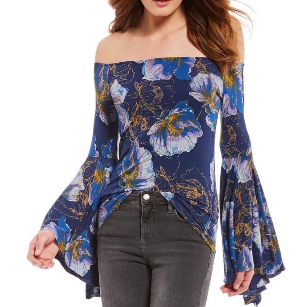 Free People Off-the-Shoulder Bell Sleeve Print Top